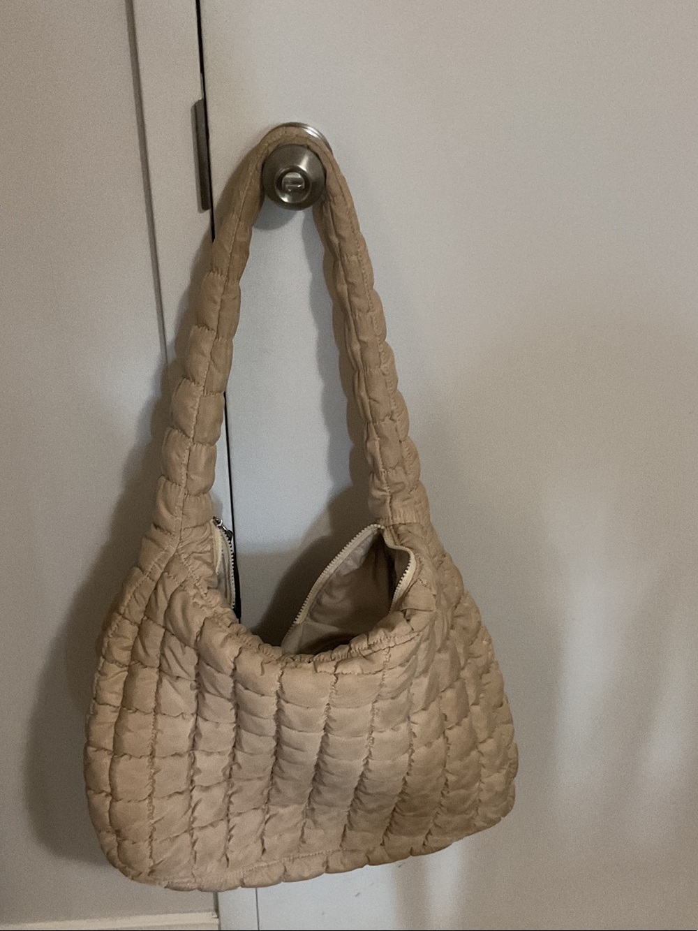 Free People Quilted Shoulder Bag in Beige
